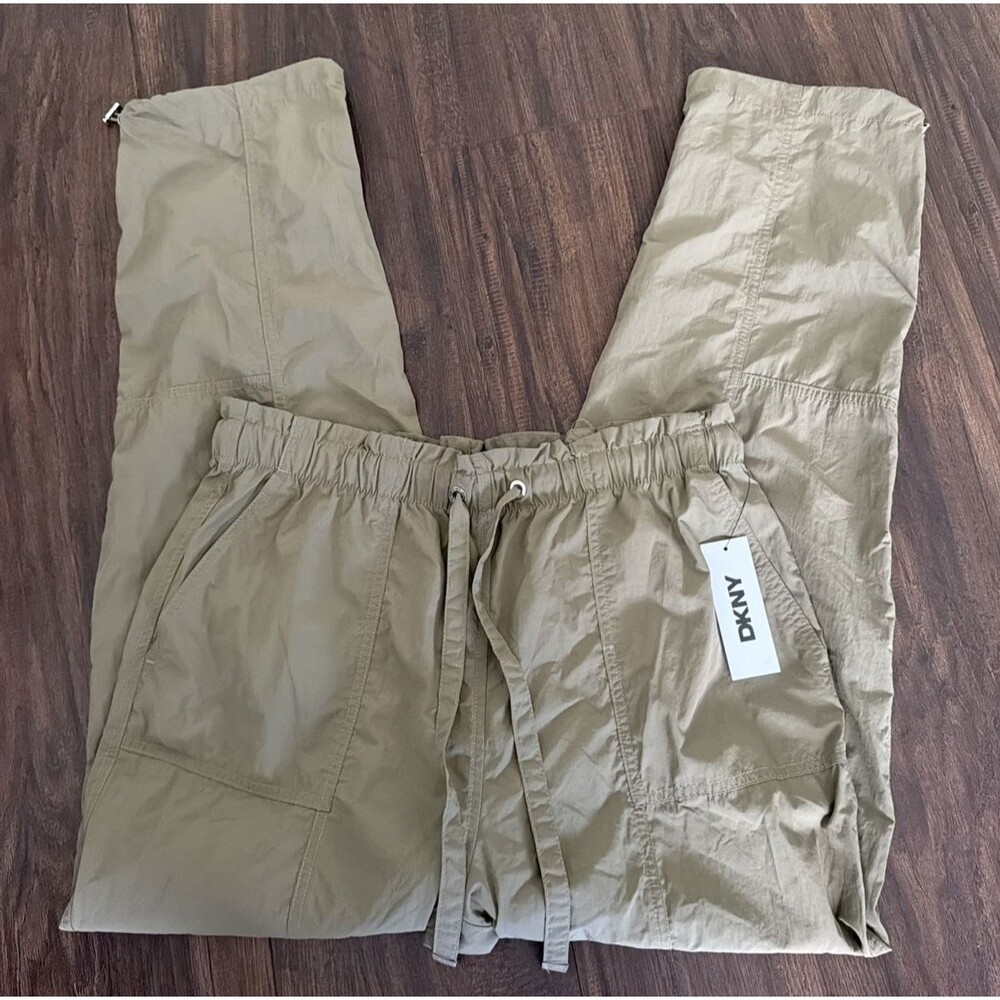 DKNY Women's Tie Front Straight Leg Cargo Pants Bungee Utility Green M - Picture 8 of 10